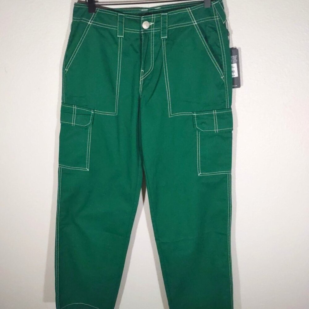 NWT True Religion Women's Military Cargo Pants Wide Leg Aventurine Green